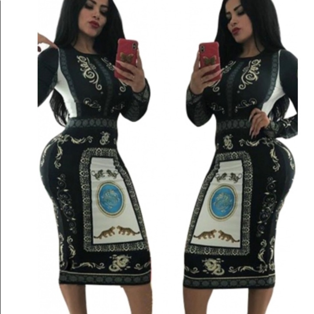 Size medium printed black and white body con dress